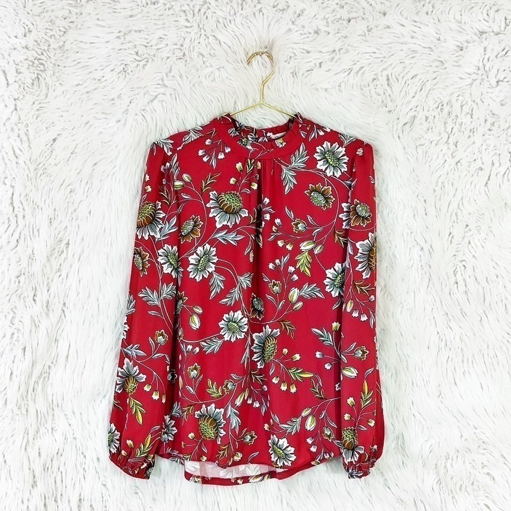 Loft floral ruffle neck neckline blouse
